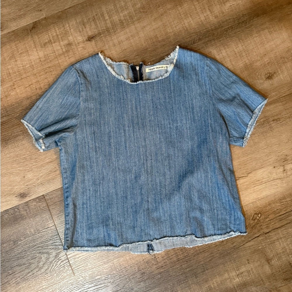 hippie laundry Denim Blue Women's Top Cropped Size Medium - Picture 6 of 6
